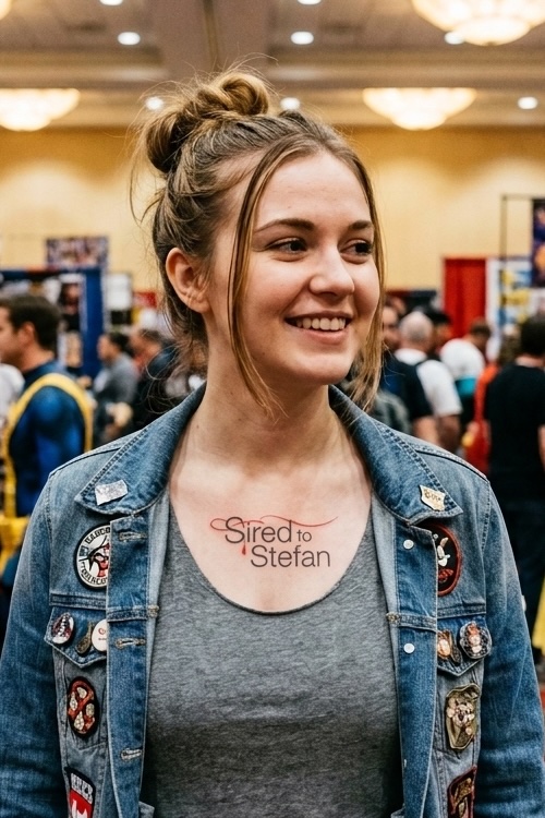 Sired to Stefan temporary tattoo on chest