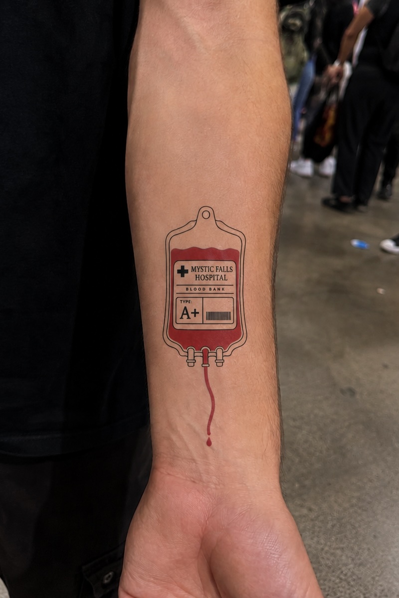 Mystic Falls Hospital blood bag temporary tattoo