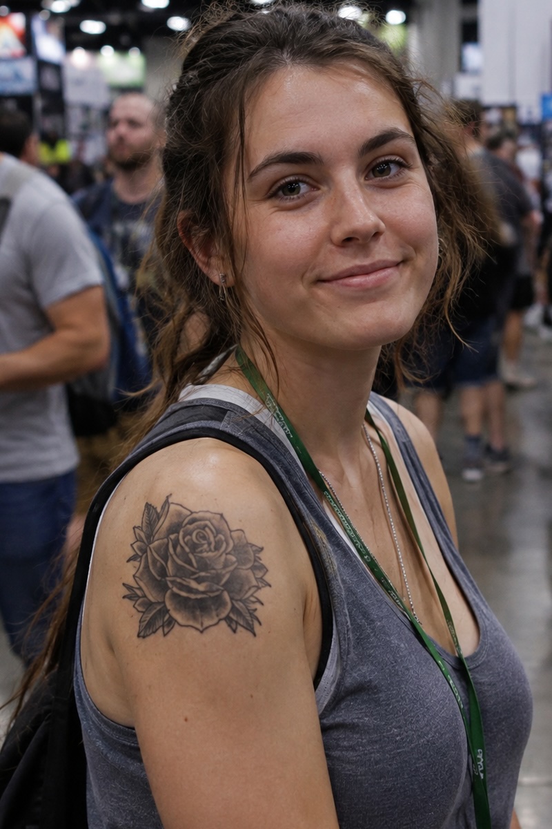 Rose temporary tattoo on shoulder