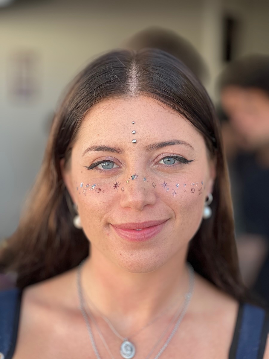 Delicate gem and star glitter face makeup
