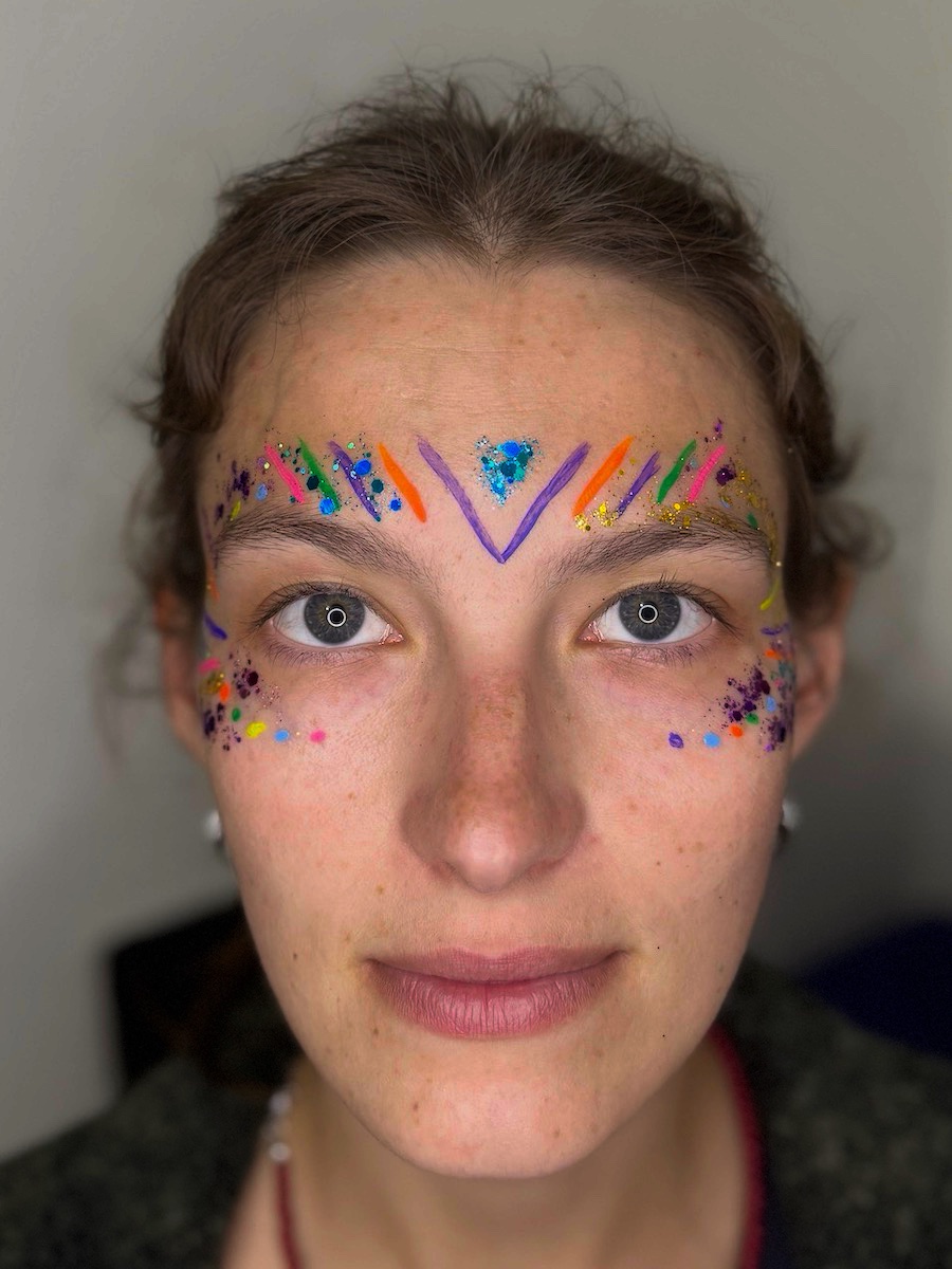 Colorful geometric festival glitter makeup